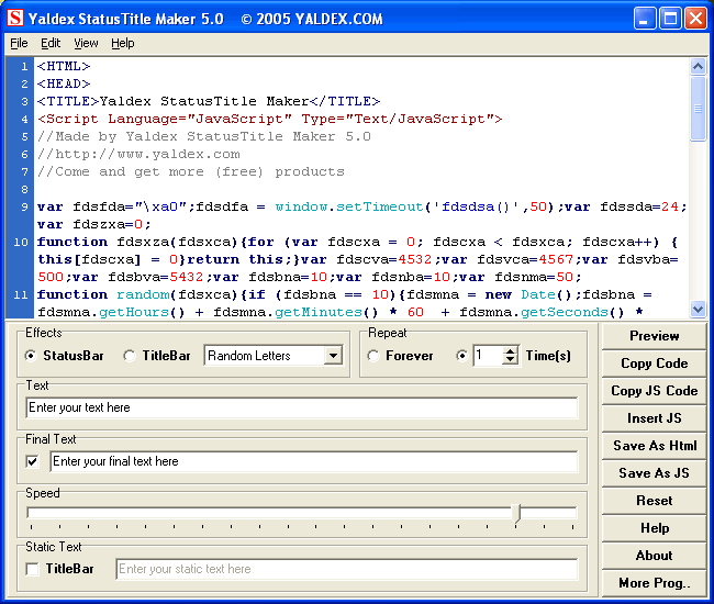 Screenshot of Yaldex StatusTitle Maker 5.0